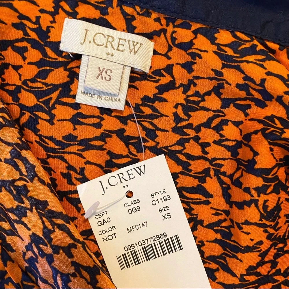 NWT J. Crew Tunic Shirt Top - XS Orange‎ Long Sleeve Blouse